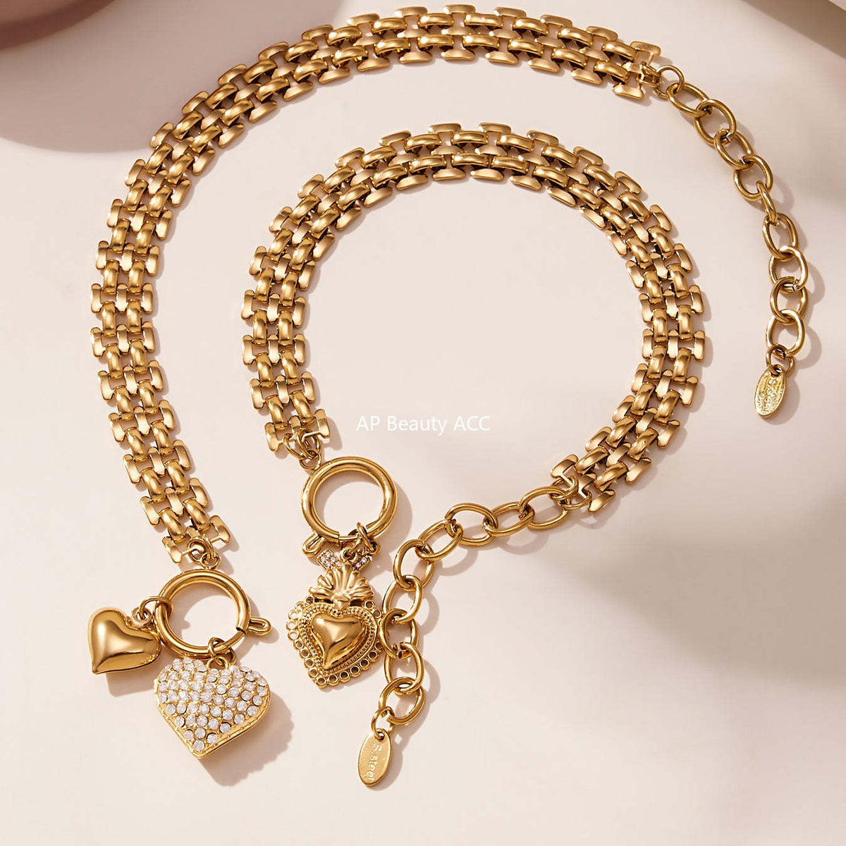 D관 - 하트 풀큐빅 펜던트 체인 스테인리스 스틸 목걸이 팔찌 [TXP476] 25.11-3