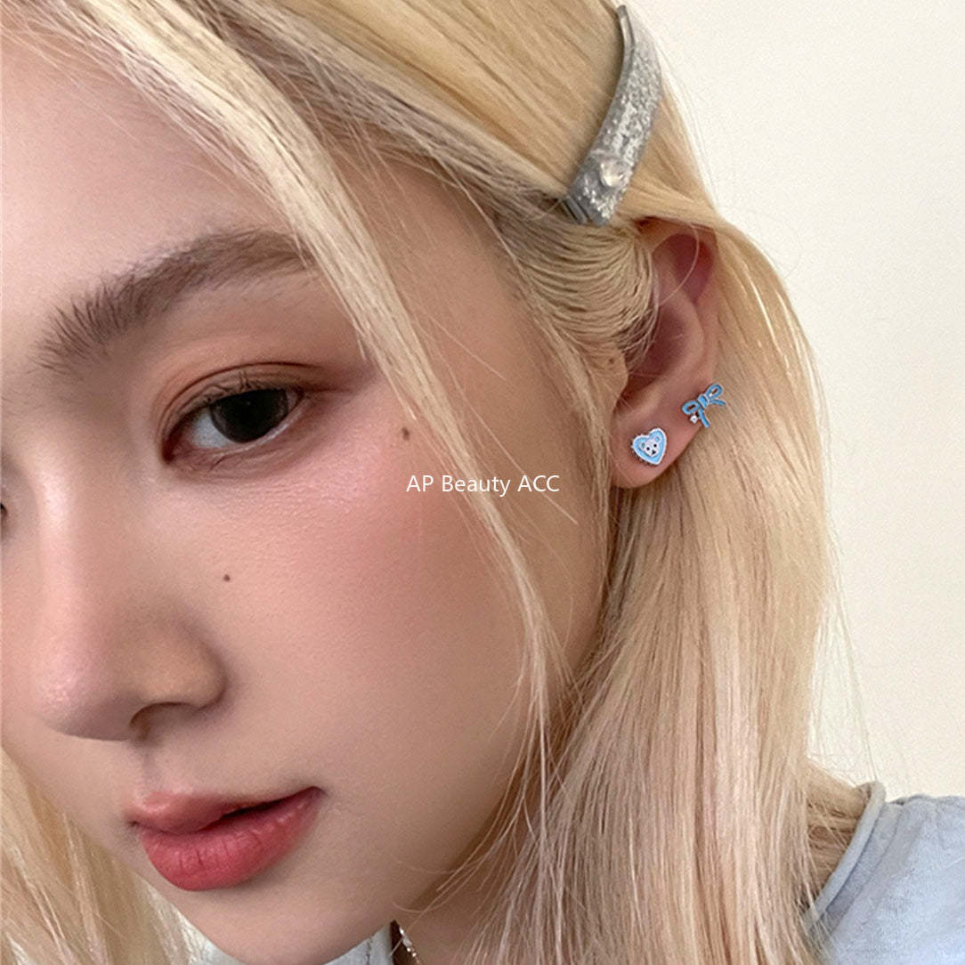 A관 - 리본 하트 곰 티타늄 스틸 피어싱 귀걸이 [EH-4191] 25.12-1