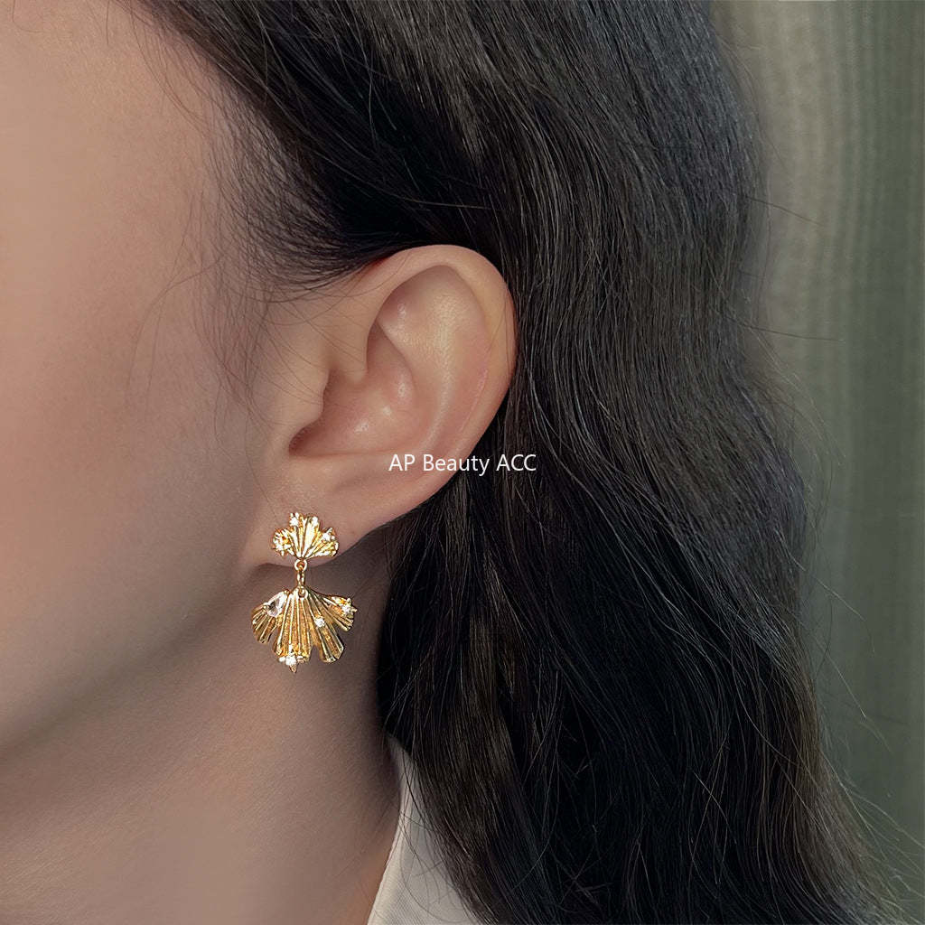 C관 - 나뭇잎 큐빅 14K 도금 925 은침 이어커프 귀걸이 [6083-6084] 25.05-4