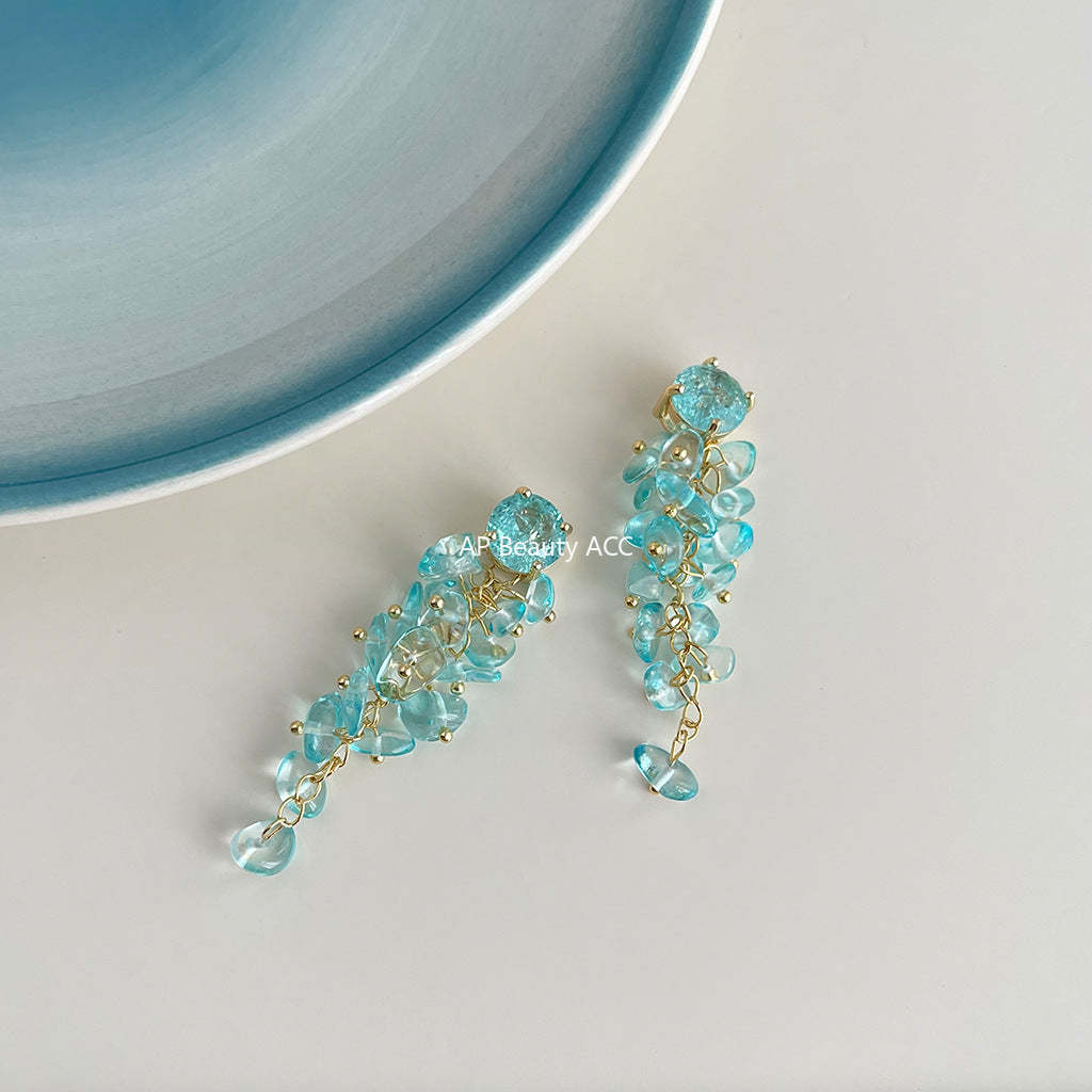 C관 - 롱 테슬 글라스 크리스탈 핸드메이드 우아한 독창적 귀걸이 [4625] 24.07-3