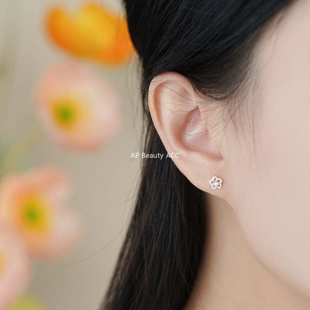 B관 - 999 실버 플라워 원형 물방울 큐빅 비대칭 귀걸이 [YC2220E_2] 25.11-4