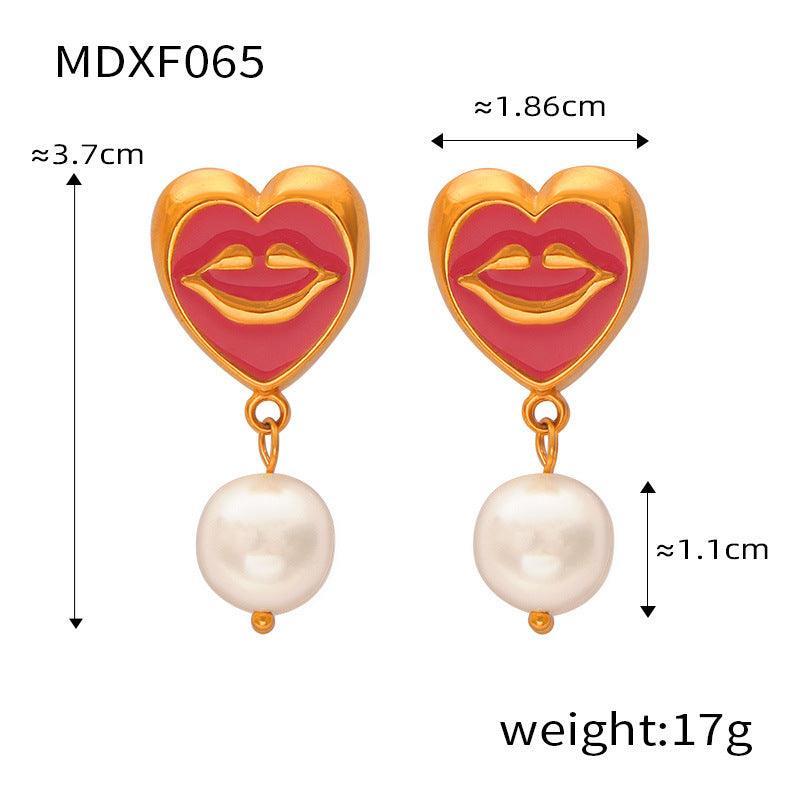 D관 - 러블리 캐릭터 티타늄 스틸 골드 도금 컬러 기하학적 자개 펜던트 스마일 귀걸이 [F065] 24.03-4