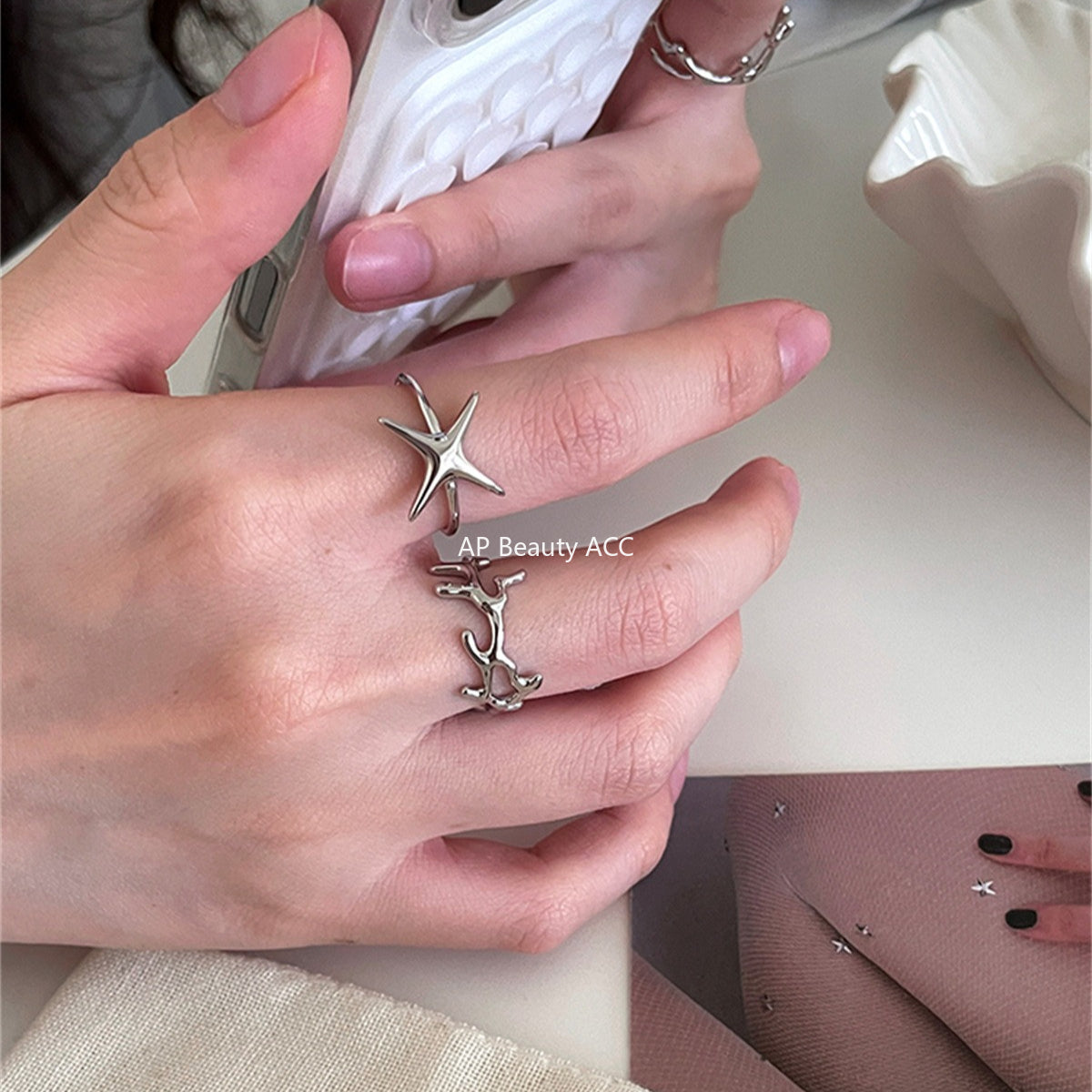 A관 - 925 실버 불규칙 나뭇가지 별 디자인 반지 [JZ-0708] 25.10-3