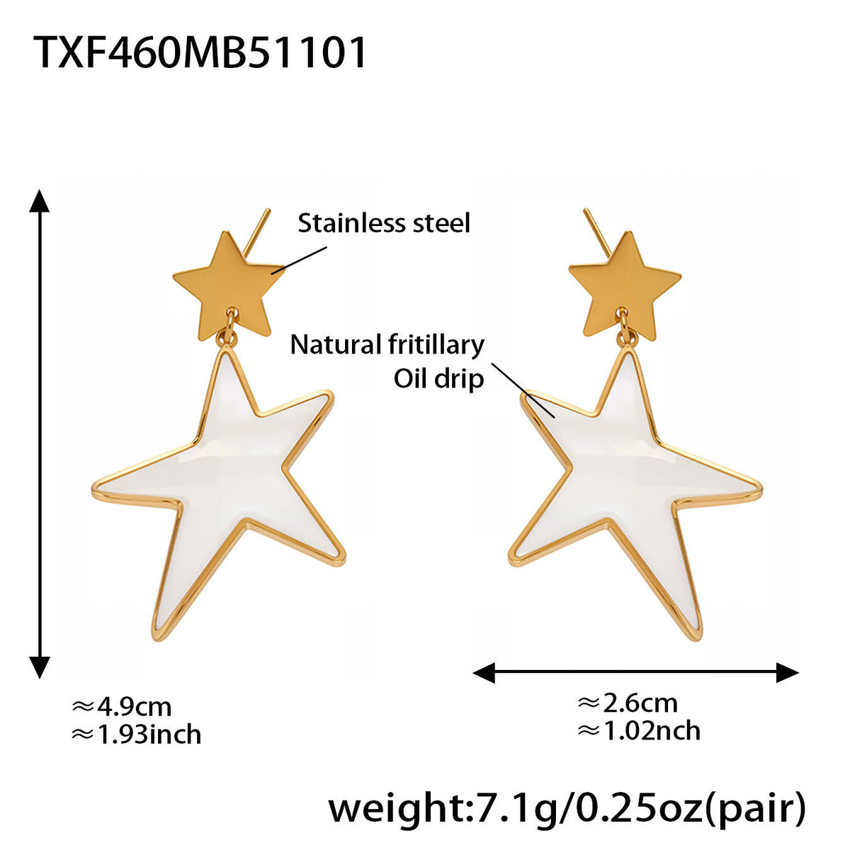 D관 - 스테인리스 18K 도금 천연 자개 대형 오각별 반지 귀걸이 [TXF460] 25.11-1