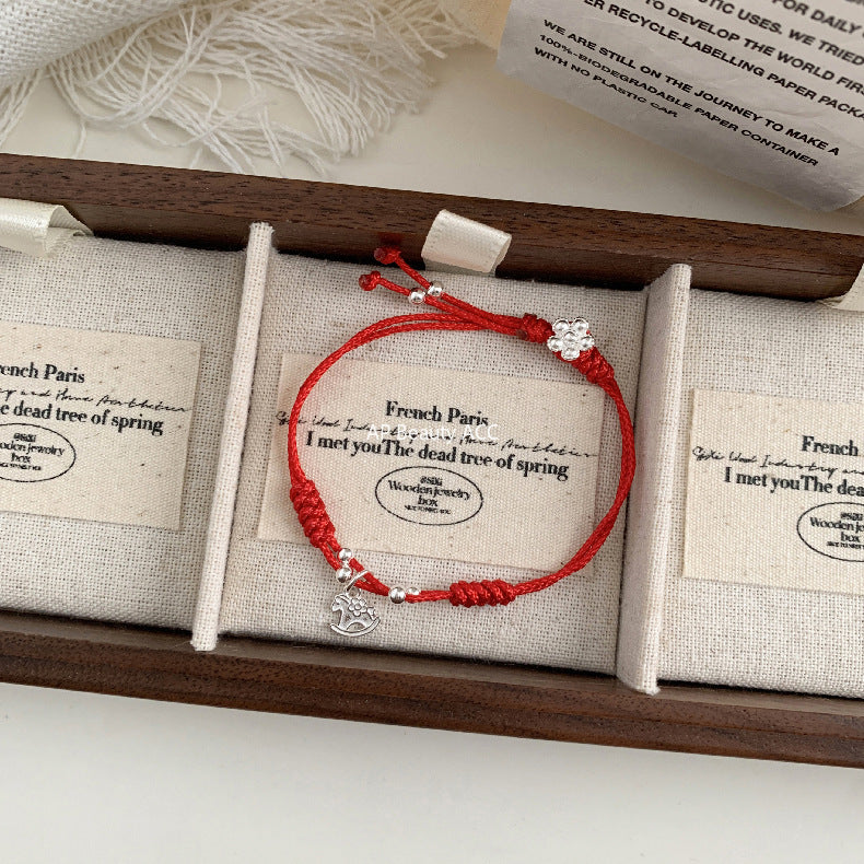 A관 - 925 실버 플라워 말 펜던트 조절 스트랩 팔찌 [1602] 25.11-2