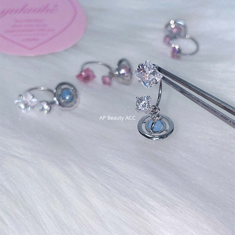 A관 - 사각 큐빅 우주 행성 펜던트 티타늄 스틸 귀걸이 [EH-4153] 25.12-2