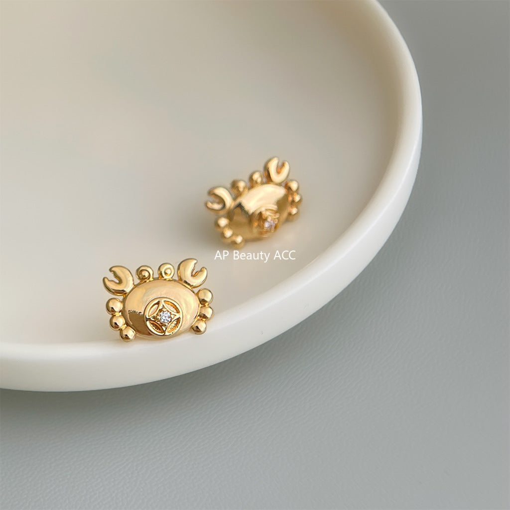 C관 - 925 은침 미니 큐빅 게 디자인 귀걸이 [6903] 25.10-3