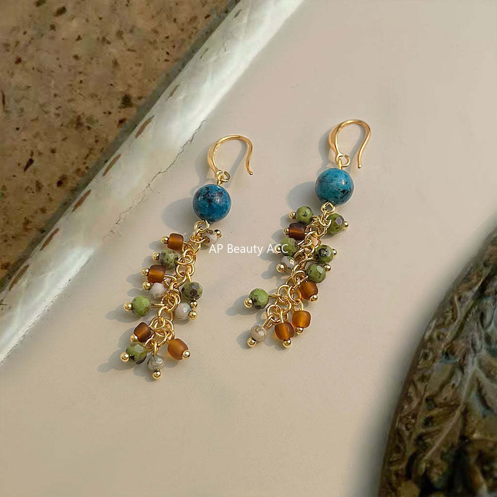 C관 - 천연석 롱 태슬 핸드메이드 후크형 귀걸이 [6856] 25.09-4