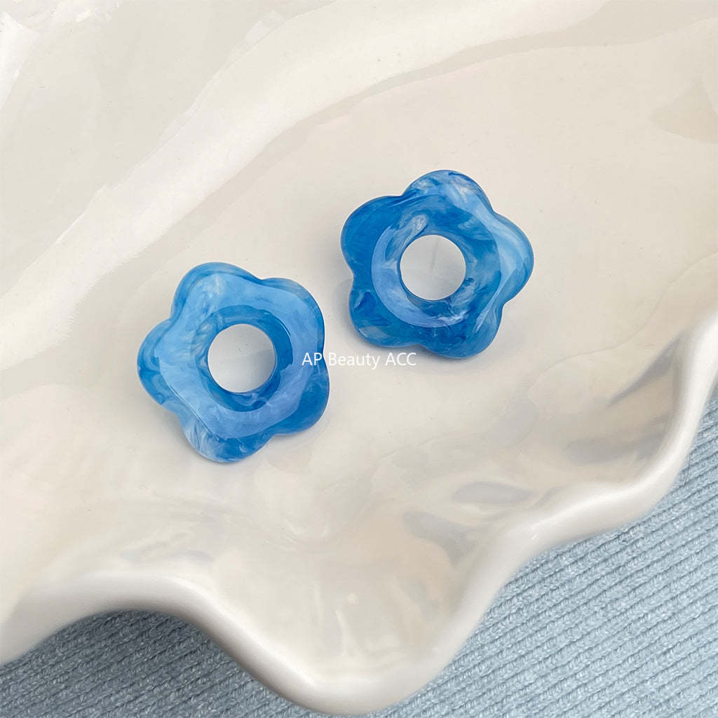 C관 - 블루 아크릴 플라워 925 은침 귀걸이 [5774] 25.03-4