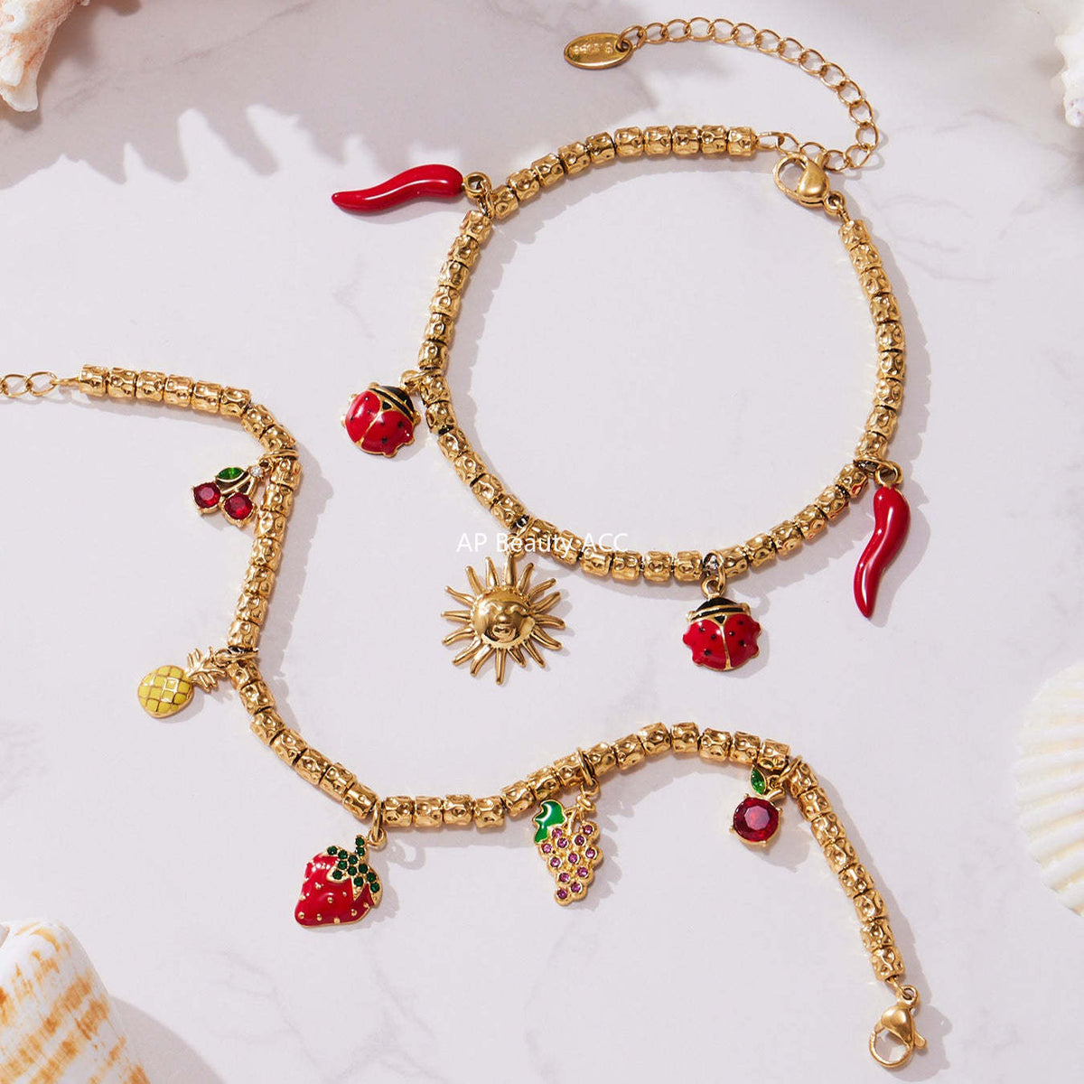 D관 - 스테인리스 18K 도금 멀티 펜던트 스틸 비즈 팔찌 [E699-E700] 25.10-5