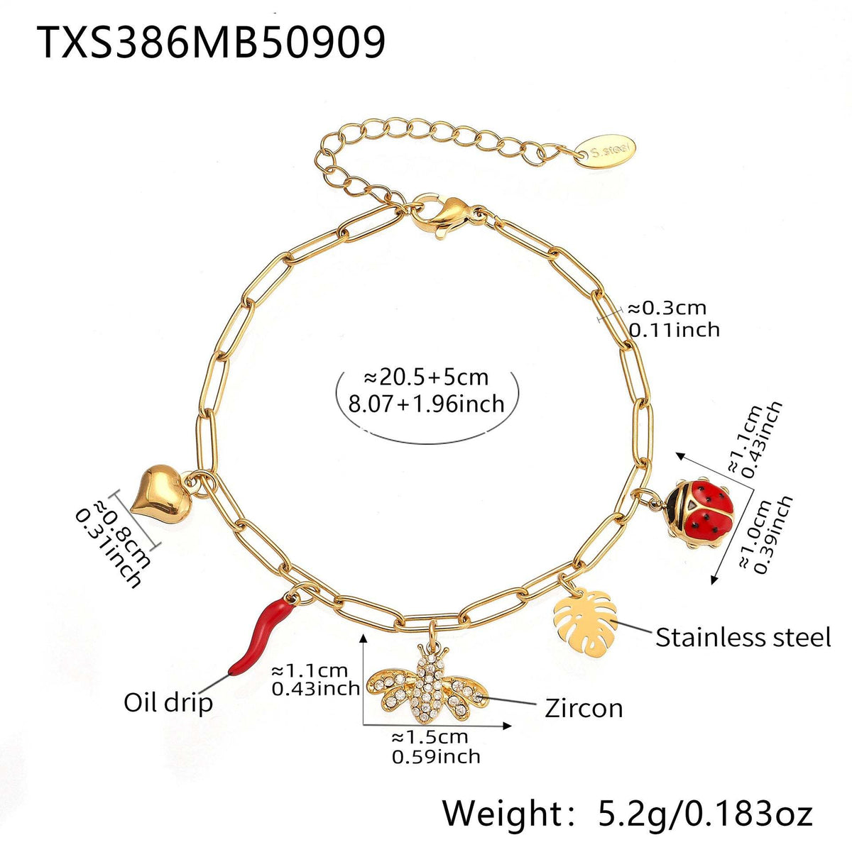 D관 - 스테인리스 스틸 큐빅 벌 하트 나뭇잎 펜던트 목걸이 팔찌 [TXP386-TXE386] 25.09-2