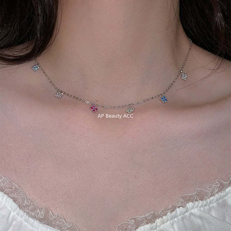 A관 - 네잎클로버 모양 컬러 큐빅 펜던트 목걸이 [XL-1214] 25.12-2