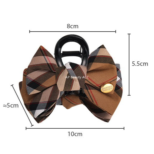 E관 - 브리티시 빈티지 체크 리본 패브릭 집게핀 [27564] 25.10-3