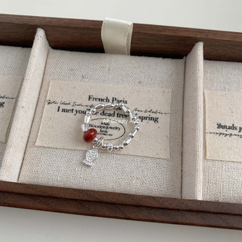 A관 - 물고기 펜던트 홍마노 925 실버 비즈 반지 팔찌 [1511] 25.11-3