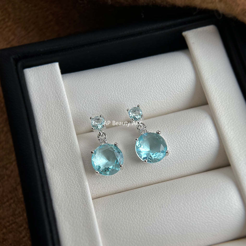 C관 - 아쿠아 블루 큐빅 드롭 925 은침 귀걸이 [7053] 25.11-4