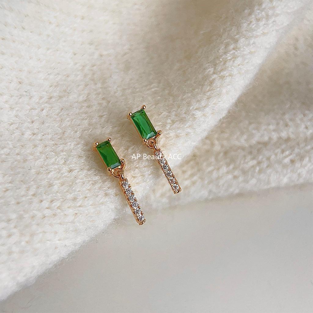 C관 - 미세 큐빅 작은 앰버 그린 은침 14K 도금 귀걸이 [3647] 24.03-4