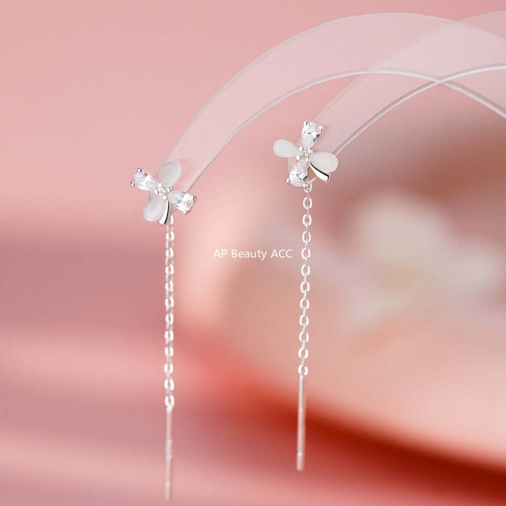 B관 - 925 실버 묘안석 플라워 태슬 귀걸이 [YC2678E_1] 25.12-1