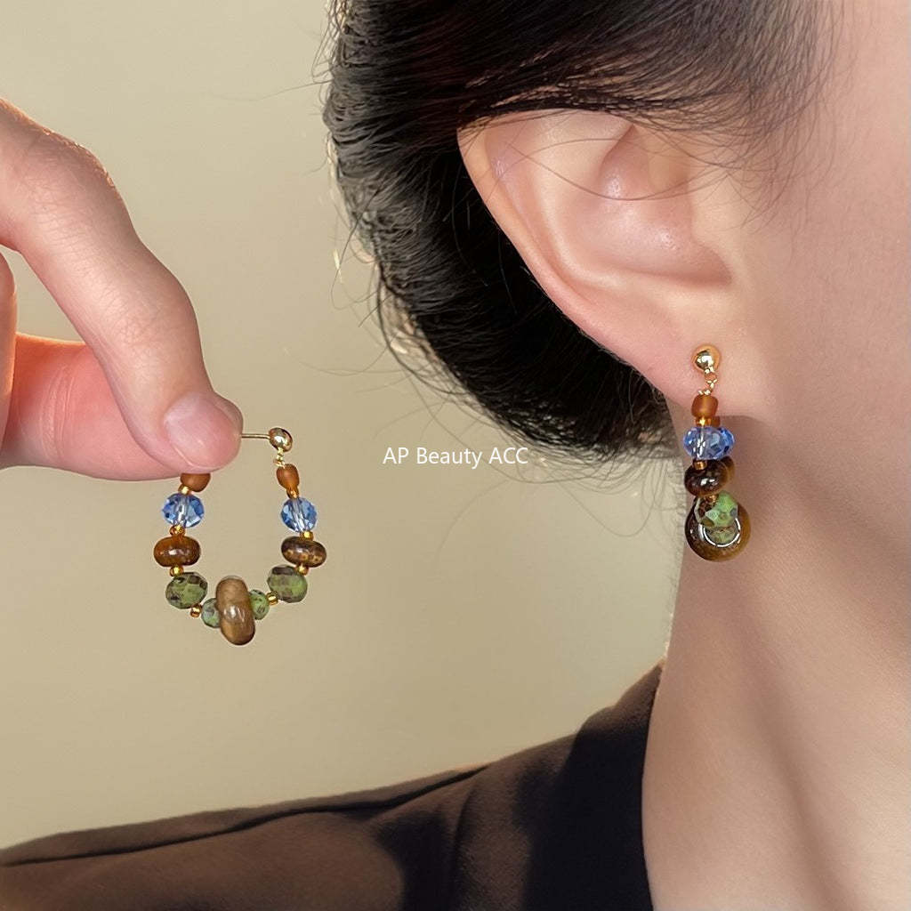 C관 - 천연석 호안석 크리스탈 핸드메이드 925 은침 귀걸이 [S265] 25.09-4