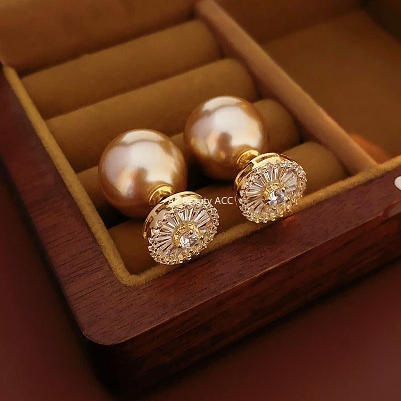 C관 - 18K 도금 은침 큐빅 진주 프렌치 엘레강스 귀걸이 [E17885] 24.02-1