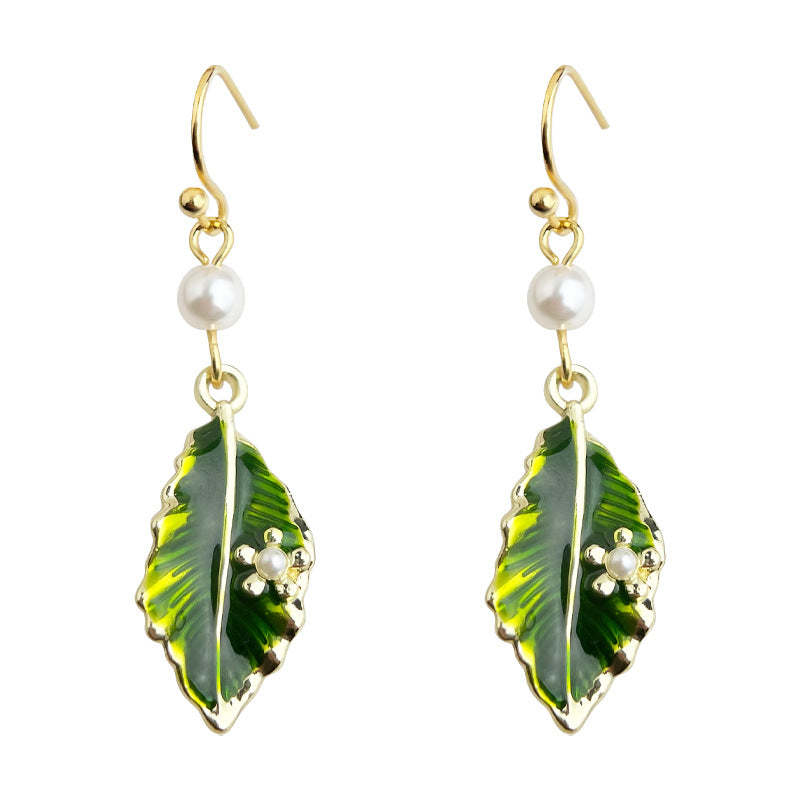 C관 - 에나멜 코팅 나뭇잎 디자인 핸드메이드 후크형 귀걸이 [5700] 25.03-2