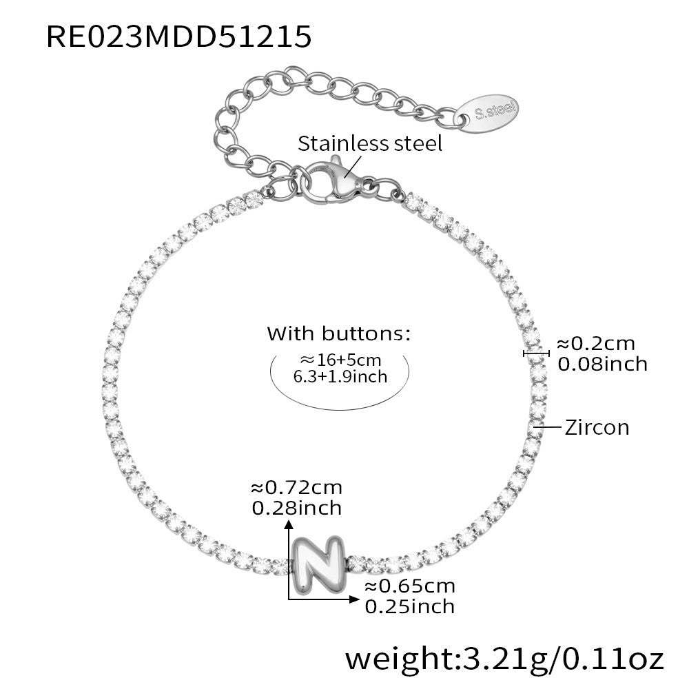 D관 - 스테인리스 스틸 18K 도금 알파벳 큐빅 팔찌 [RE023] 25.12-3