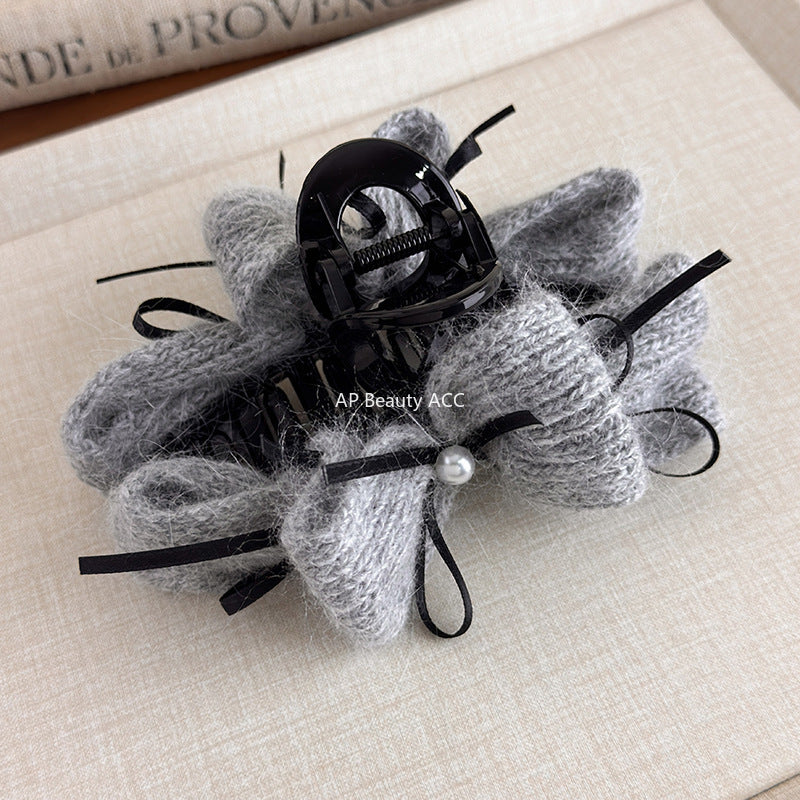 E관 - 털실 니트 진주 리본 디자인 집게핀 [27667] 25.11-2