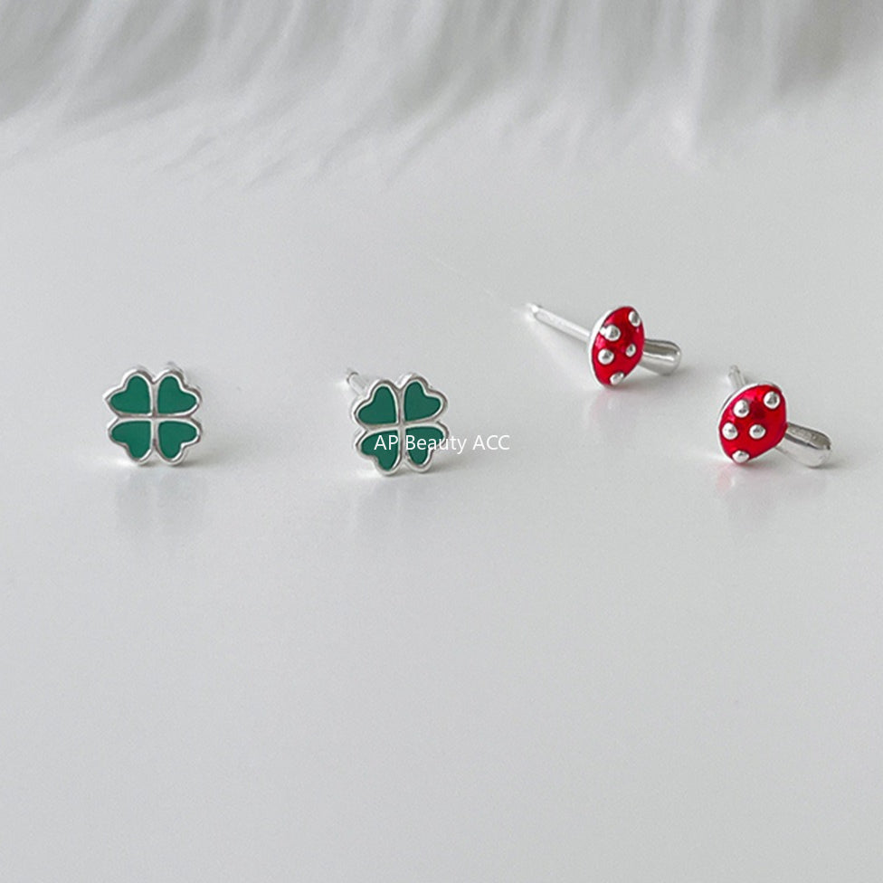 A관 - 925 은침 클로버 버섯 디자인 귀걸이 [EH-4232] 25.10-3