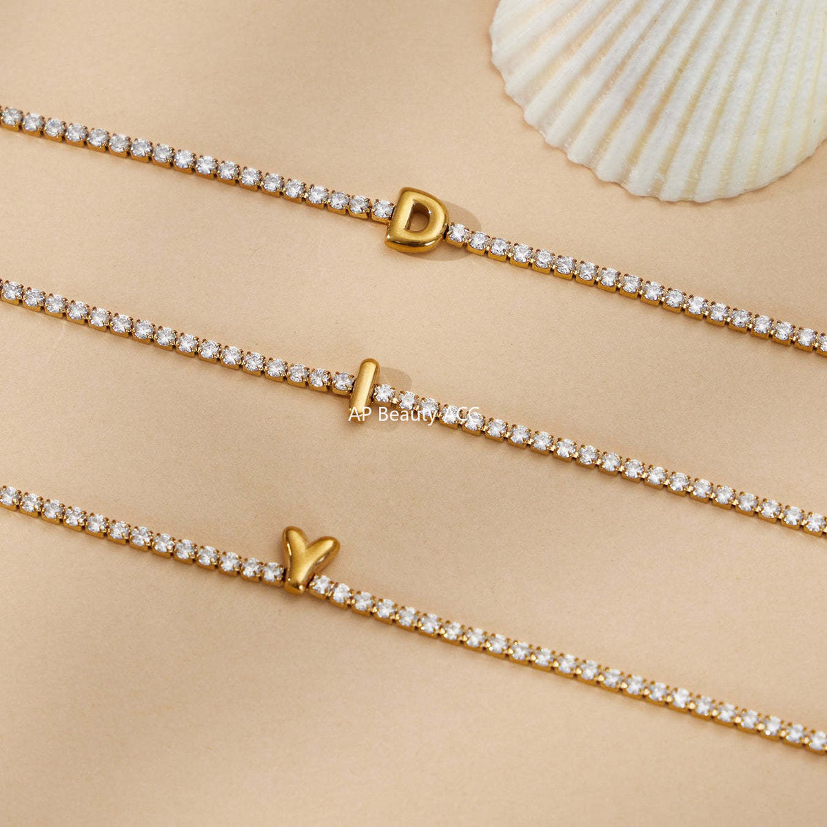 D관 - 스테인리스 스틸 18K 도금 알파벳 큐빅 팔찌 [RE023] 25.12-3