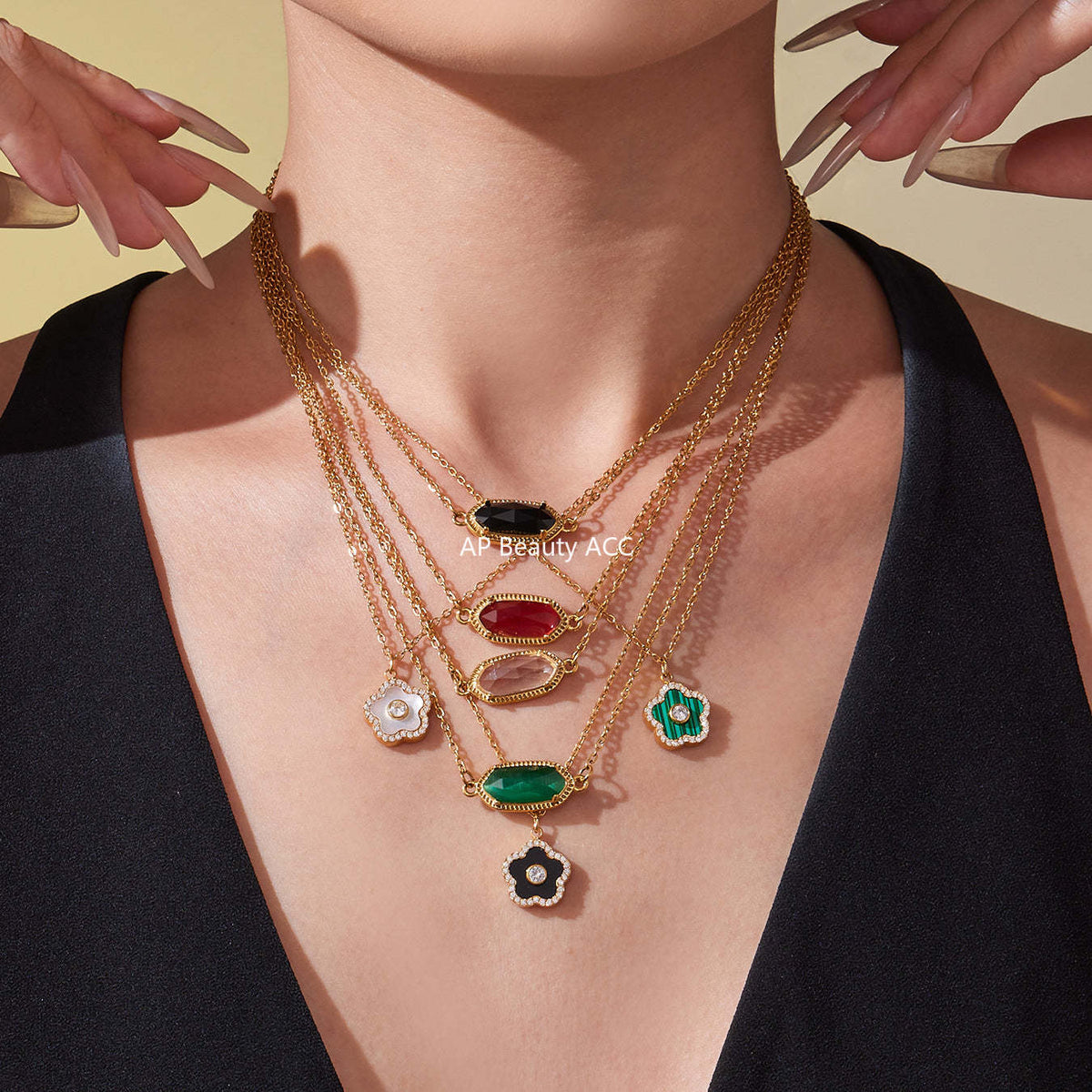 D관 - 스테인리스 스틸 크리스탈 큐브 플라워 큐빅 펜던트 목걸이 팔찌 [TXP453] 25.10-4