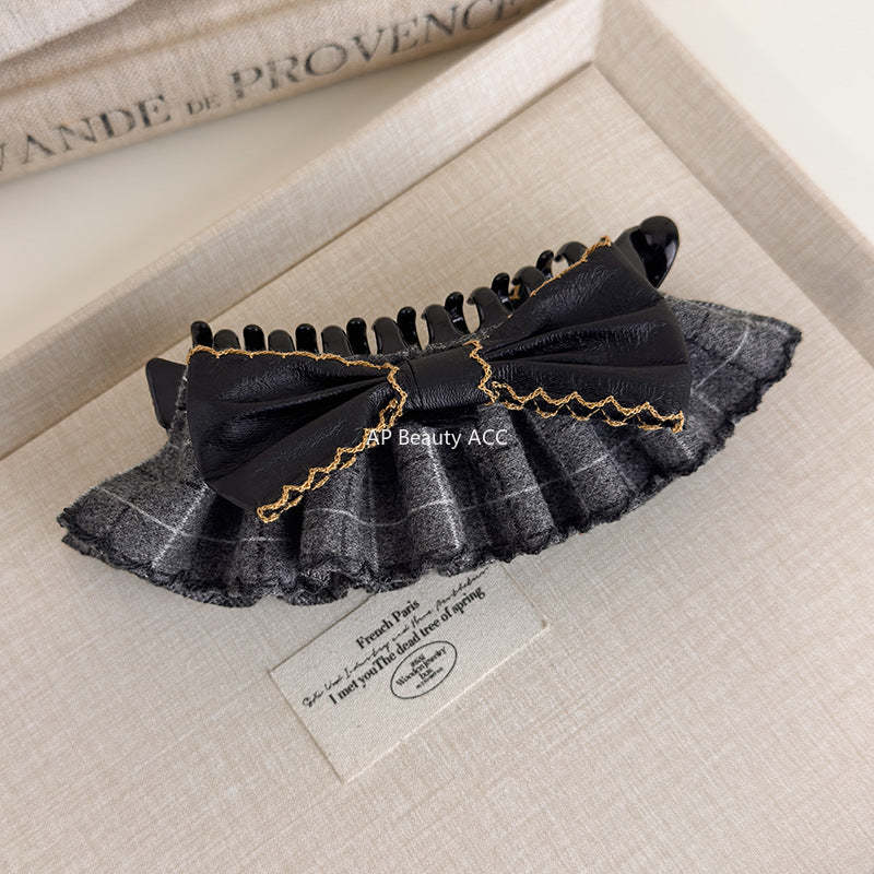 E관 - 체크 패턴 레이스 리본 집게핀 [27719] 25.11-4