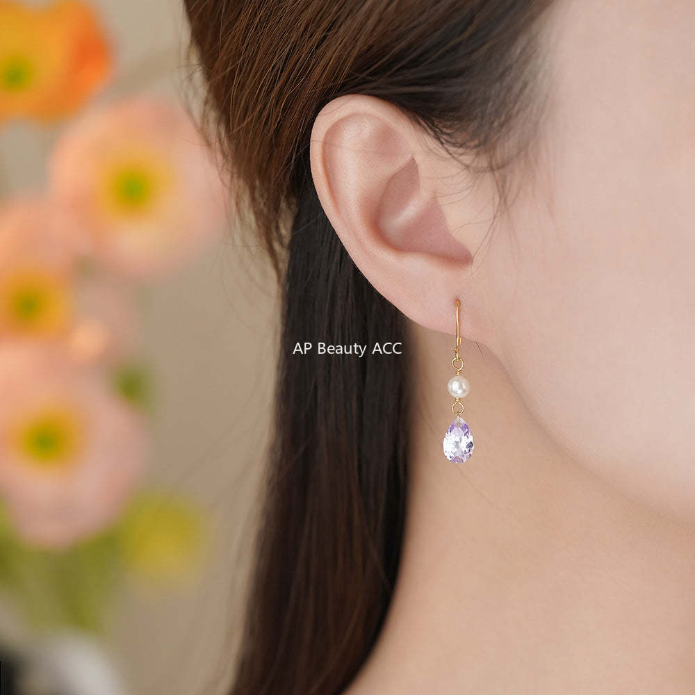 B관 - 925 실버 큐빅 진주 드롭 후크 귀걸이 [YC9337E_1] 25.12-1