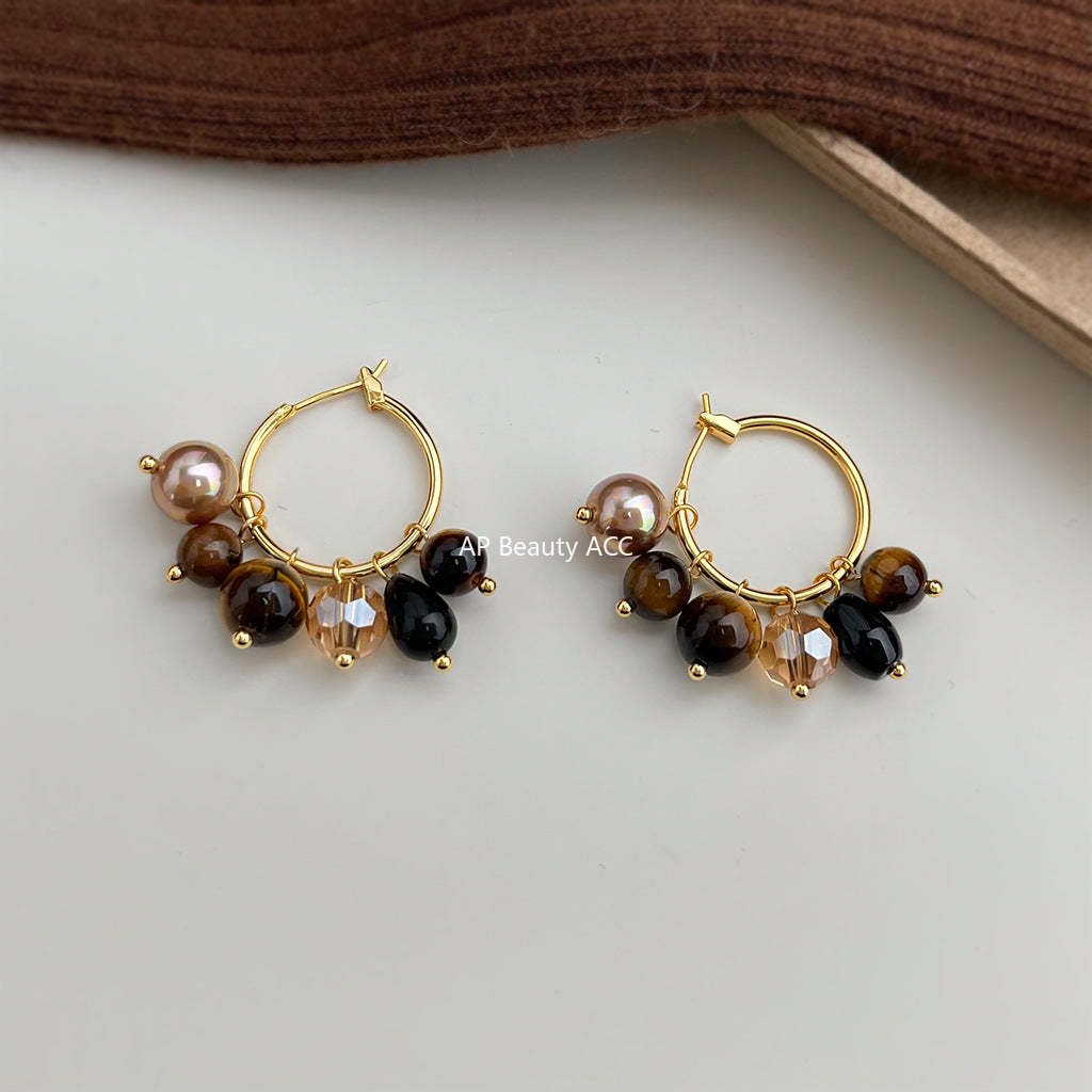 C관 - 호안석 흑마노 진주 크리스탈 핸드메이드 링 귀걸이 [7145] 25.11-4