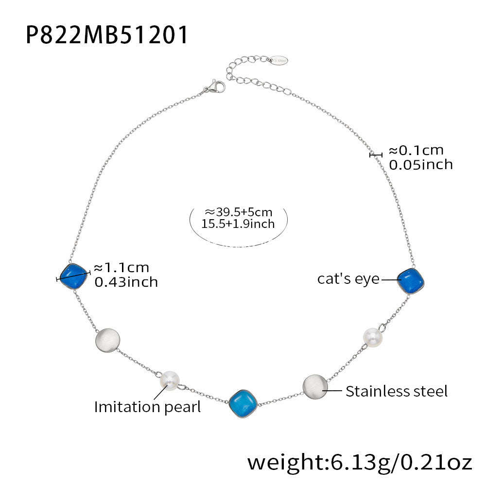 D관 - 묘안석 컬러 비즈 18K 도금 스테인리스 스틸 목걸이 [P822] 25.12-2