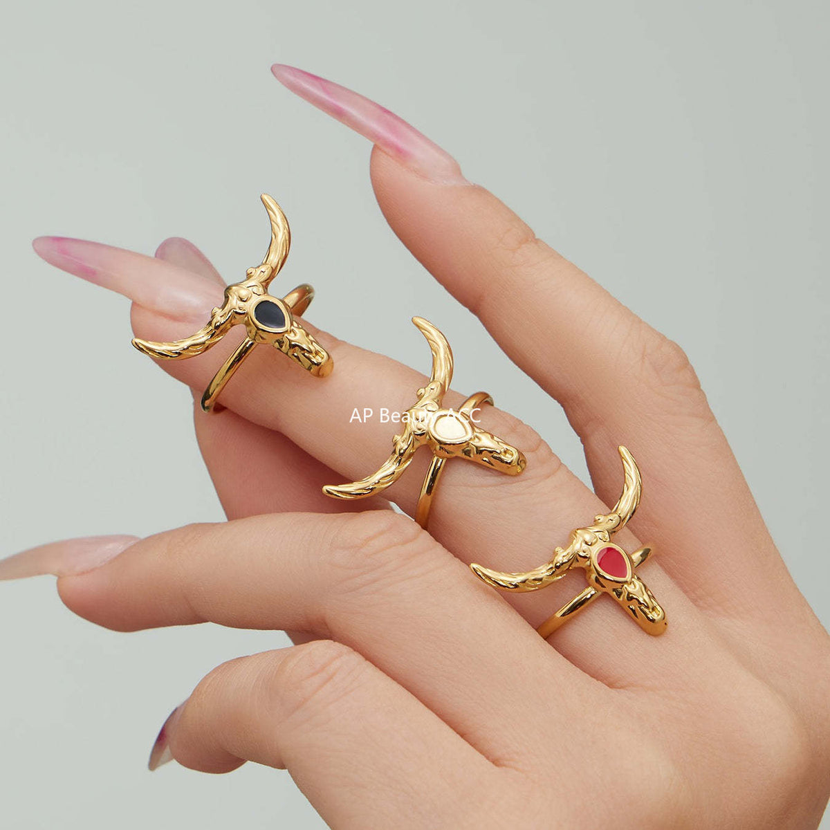 D관 - 스테인리스 스틸 18K 도금 황소 디자인 오픈형 반지 [A668-A689-A670] 25.12-3