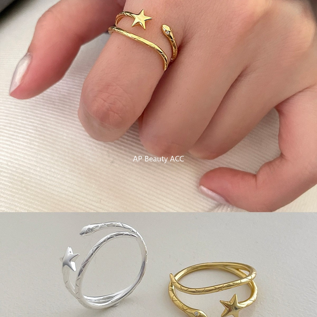 A관 - 925 실버 별 뱀 디자인 오픈형 반지 [JZ-0718] 25.10-3