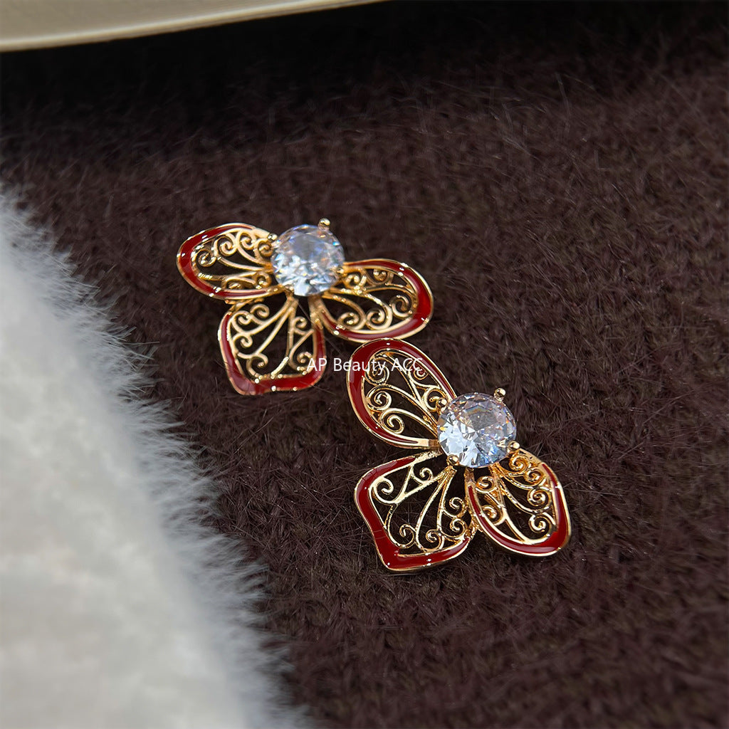 C관 - 미니 큐빅 925 은침 핸드페인팅 플라워 귀걸이 [7071] 25.11-2