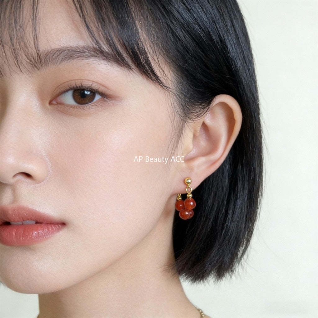 C관 - 천연 홍마노 아게이트 925 은침 귀걸이 [7259] 25.12-3