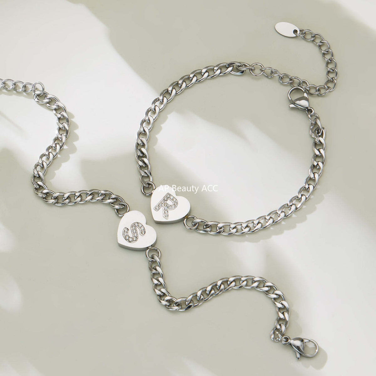 D관 - 스테인리스 스틸 하트 알파벳 큐빅 18K 도금 펜던트 목걸이 [RP021] 25.12-1