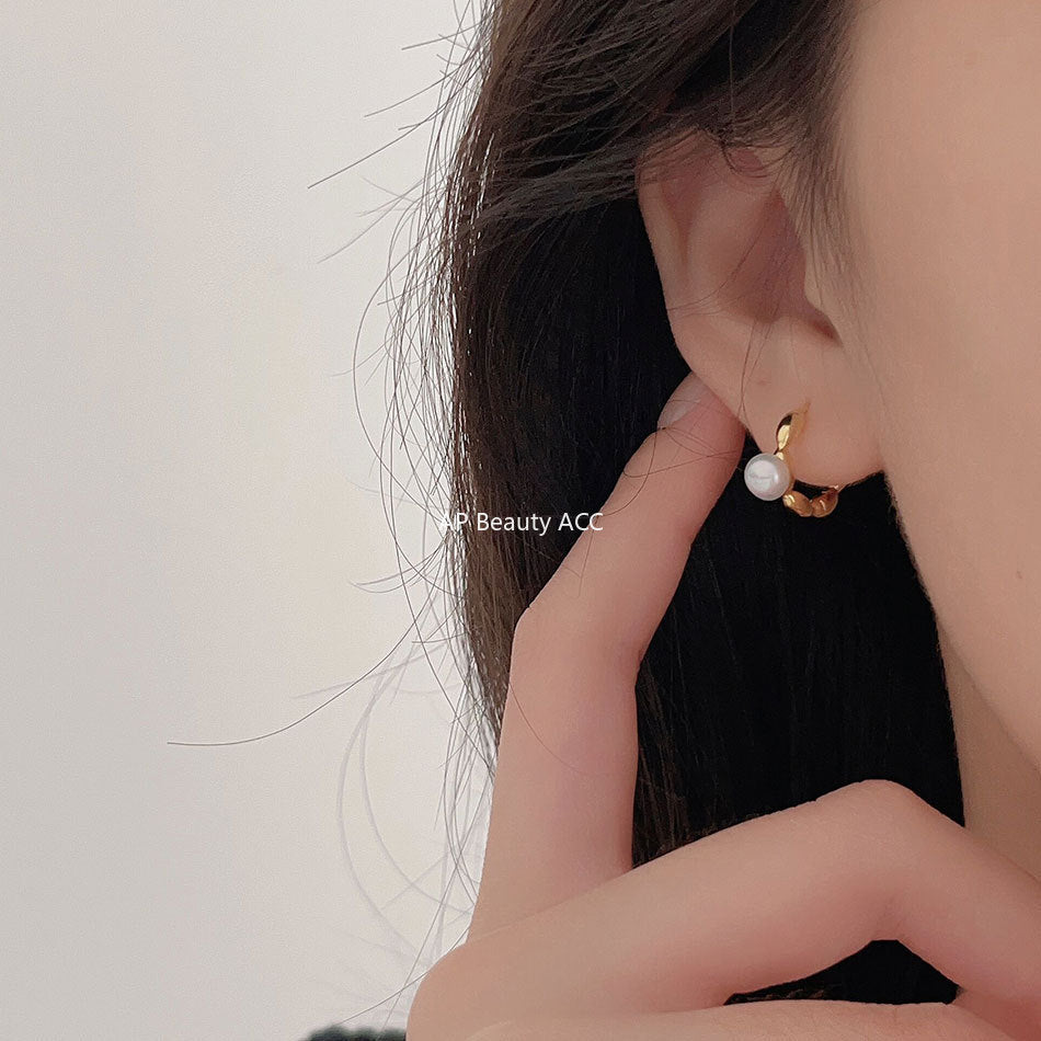 F관 - 925 실버 진주 올리브 링 귀걸이 [C1242] 25.10-2