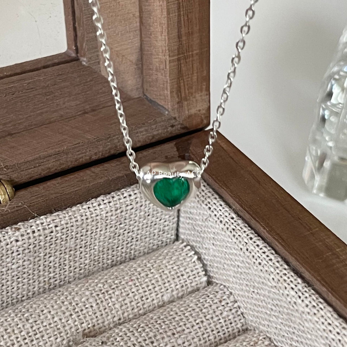 F관 - 925 실버 하트 그린 큐빅 펜던트 목걸이 [B1084] 25.11-2