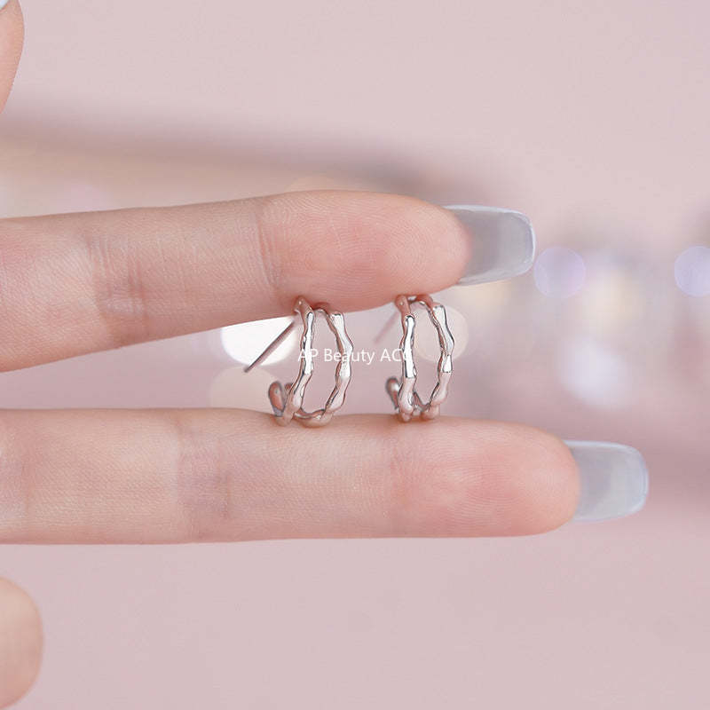 B관 - 999 실버 더블 레이어 원형 링 귀걸이 [YC2154E_1] 25.09-4