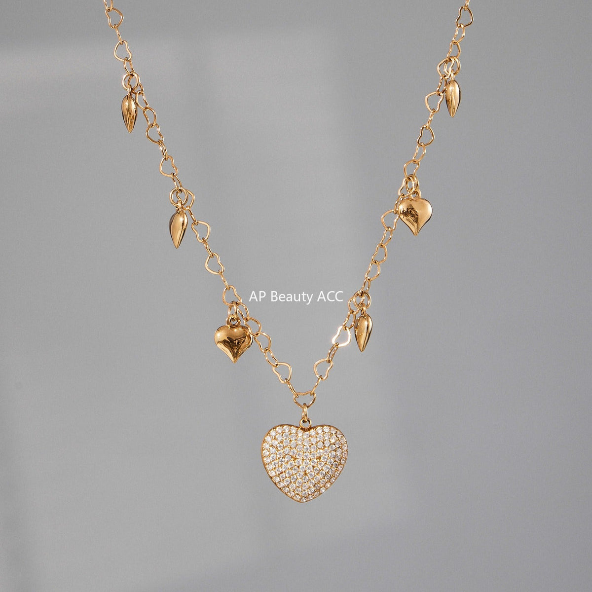 D관 - 스테인리스 스틸 하트 큐빅 펜던트 체인 목걸이 [P074] 25.10-1