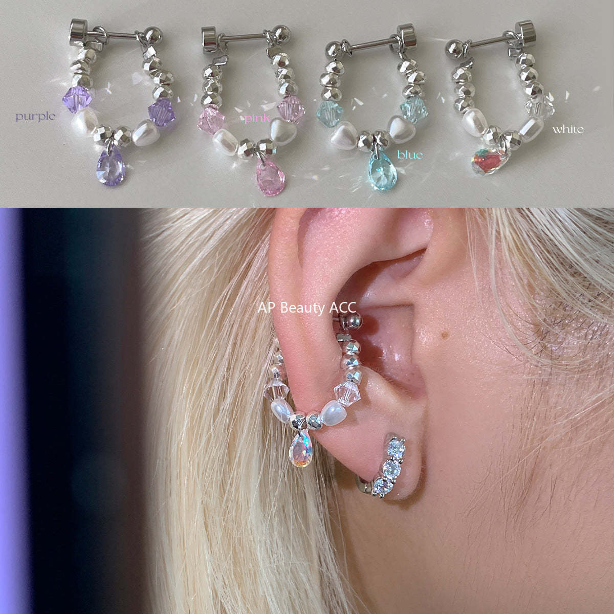 A관 - 컬러 물방울 큐빅 실버 파편 티타늄 스틸 귀걸이 [EH-4281] 25.11-4