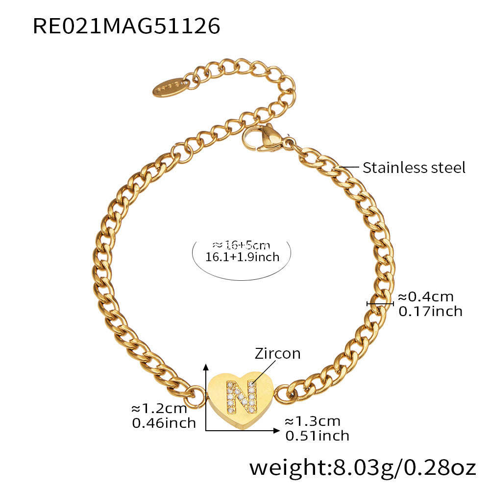 D관 - 스테인리스 스틸 하트 알파벳 큐빅 18K 도금 펜던트 목걸이 [RP021] 25.12-1