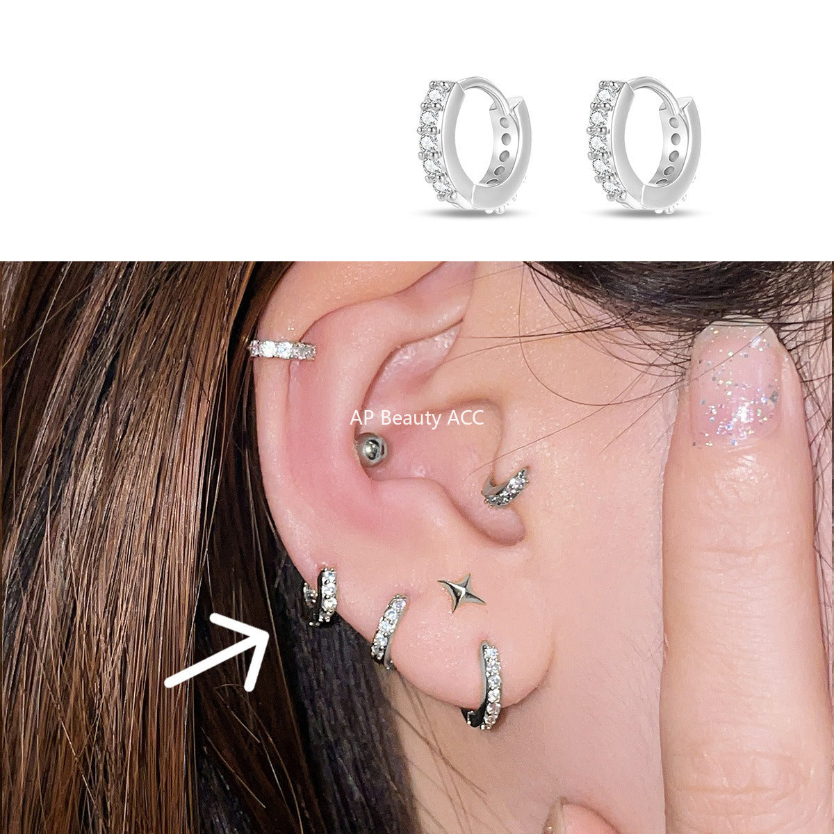 A관 - 티타늄 스틸 큐빅 후프 귀걸이 [EH-4163] 25.10-4