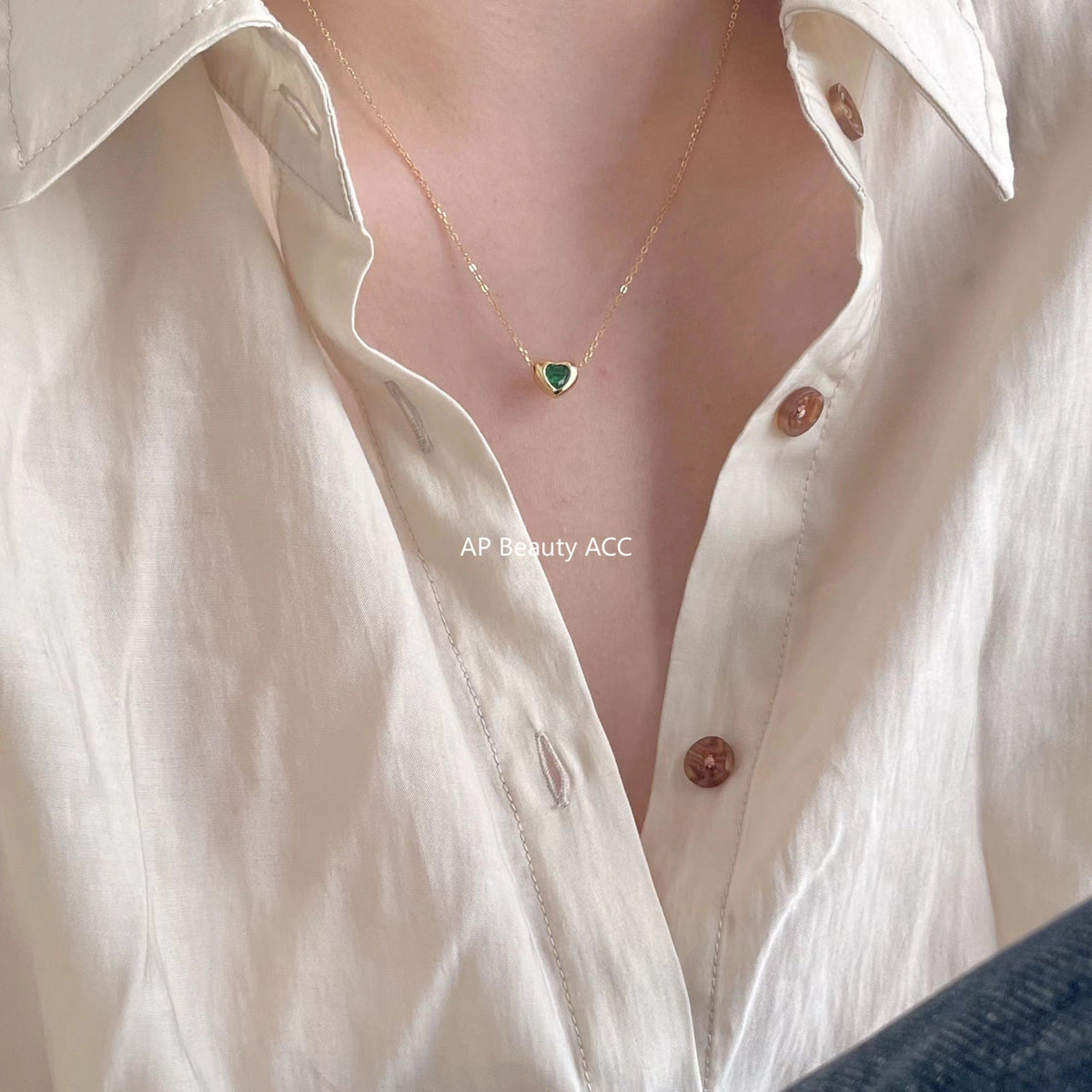 F관 - 925 실버 하트 그린 큐빅 펜던트 목걸이 [B1084] 25.11-2