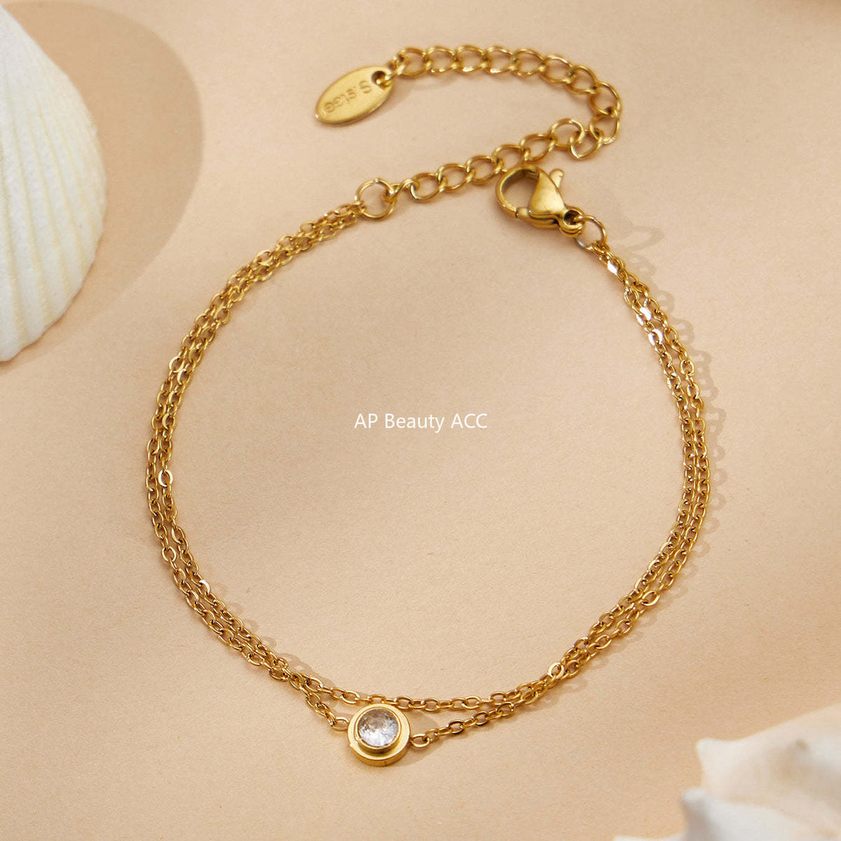 D관 - 스테인리스 스틸 18K 도금 원형 큐빅 더블 레이어드 팔찌 [E198] 25.12-3