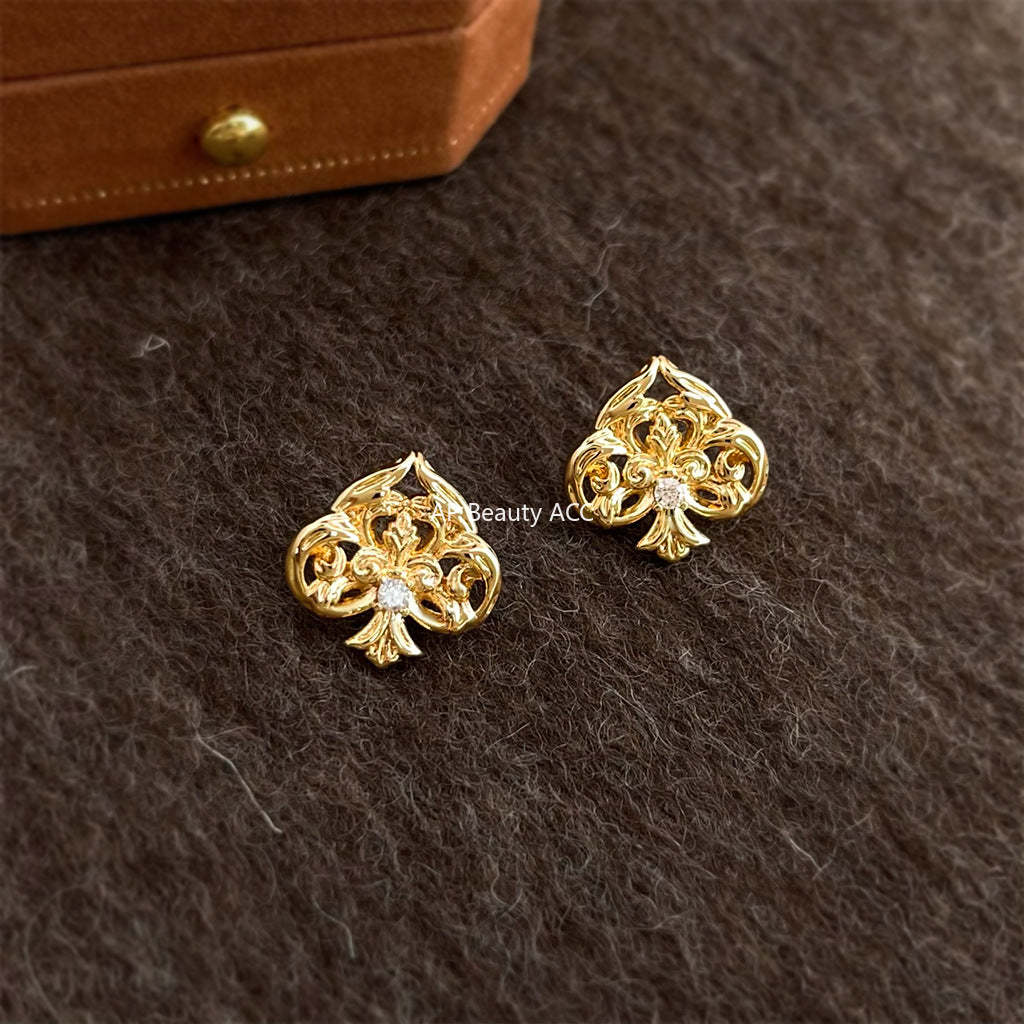 C관 - 하트 클로버 모양 큐빅 925 은침 귀걸이 [7160] 25.11-4