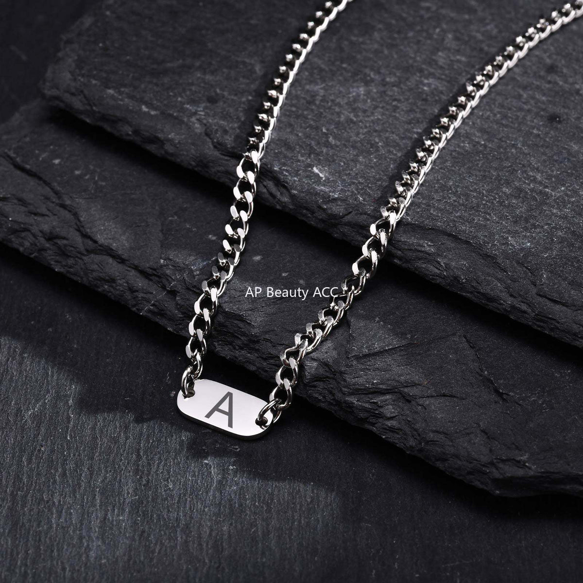 G관 - 무광 체인 오벌 펜던트 알파벳 스테인리스 목걸이 [NC-1898S] 25.11-3