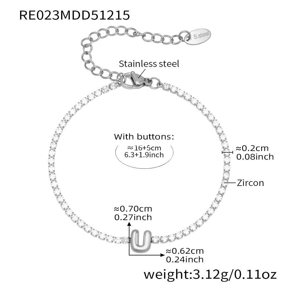 D관 - 스테인리스 스틸 18K 도금 알파벳 큐빅 팔찌 [RE023] 25.12-3